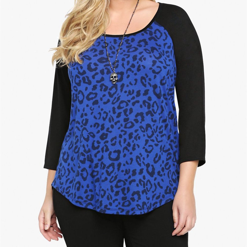 Blue Leopard Print Raglan Top